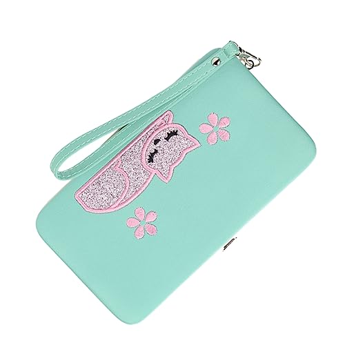 WOFASHPURET Damen Geldbörse Katze Aquamarinfarbene Dreifach Gefaltete Geldbörse mit Reißverschluss Mehrere Kartenfächer Verarbeitung für Damen und Herren Kompakt und Praktisch von WOFASHPURET