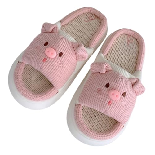 WOFASHPURET Weiche Atmungsaktive Damenhausschuhe aus Baumwoll leinen mit Rutschfester Weicher Sohle Bequeme Indoor hausschuhe für Jahreszeiten Niedliches Design von WOFASHPURET