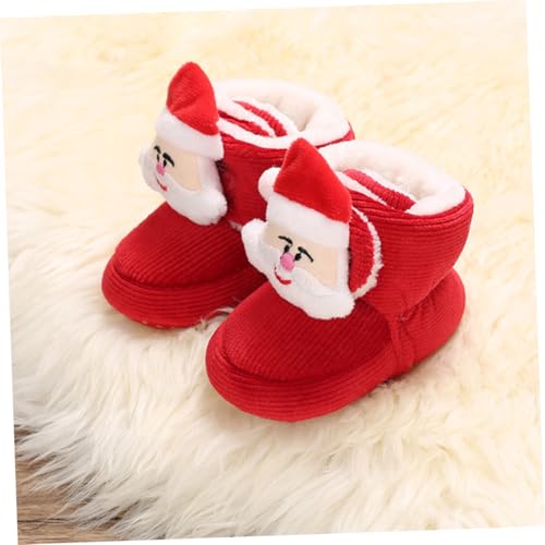 WOFASHPURET Weiche Dicke Booties mit Rutschfester Sohle Warme Neugeborenen Winterschuhe Elastischer Halt Atmungsaktiv für Jungen und Mädchen Roter Weihnachtsmann Design von WOFASHPURET