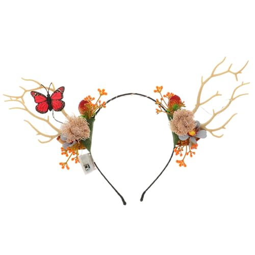 WOFASHPURET Weihnachtlicher Geweih Haarreif mit Leuchtenden Beerenzweigen Festliches Antler Hair Accessory für Damen und Mädchen Rutschfester Weihnachts Kopfschmuck für Party von WOFASHPURET