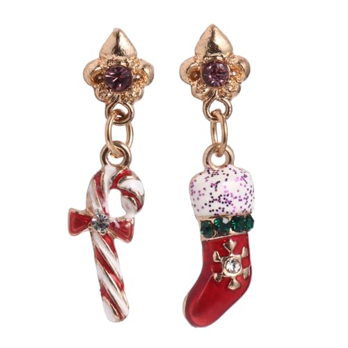 WOFASHPURET Weihnachtsohrringe Asymmetrisch Schuh und Zuckerstangen Design Ohrstecker Modisch Leicht Langlebig für Party und Festliche Anlässe von WOFASHPURET
