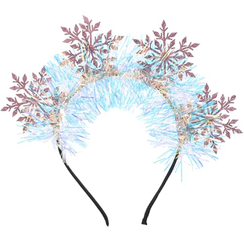 WOFASHPURET Weihnachtsstirnband Schneeflockenstirnband Silber frauen stirnband Weihnachtsstirnband für damen christmas haarreif christmas headband Damen Stirnband mit Schneeflocken Grüßer Rosa von WOFASHPURET
