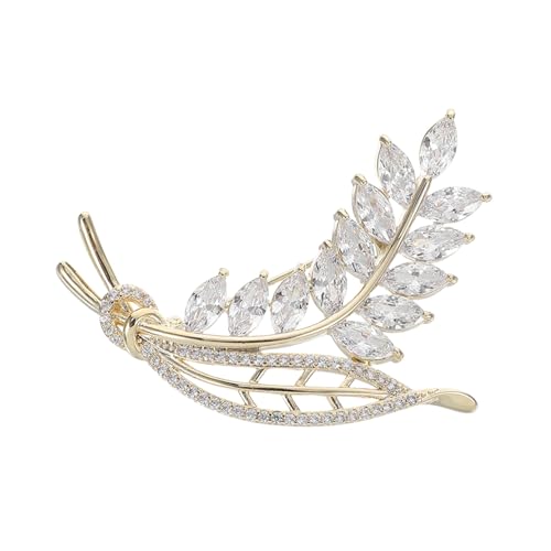 WOFASHPURET Weizenähren Brosche mit Funkelndem Zirkonia Kunstvolle Blattdetails Leichte und Langlebige Anstecknadel für Damen Stilvolles Accessoire für Anzüge Mäntel und Festliche Anlässe von WOFASHPURET