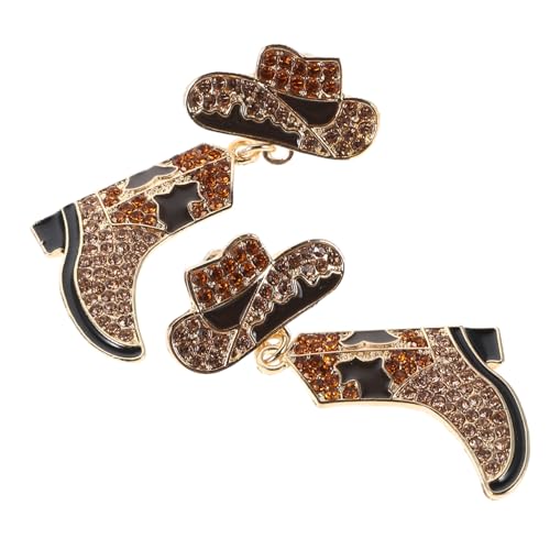 WOFASHPURET Western Cowgirl Ohrringe mit Strassbesatz Braune Boots und Hut Anhänger Leichte Stilvolle Dangle Ohrhänger für Damen Modischer Boho Schmuck für Besondere Anlässe von WOFASHPURET