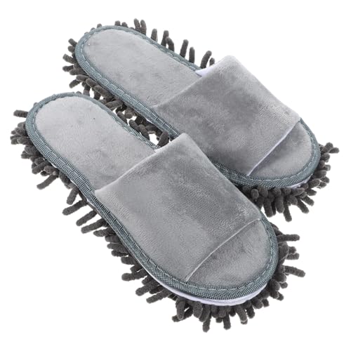 WOFASHPURET Winterliche Waschbare Chenille Mop Slipper Praktische Wischpantoffeln mit Rutschfestem Boden und Zehenausschnitt Passend für Damen und Herren Schuhgröße Graue Hausschuhe für von WOFASHPURET