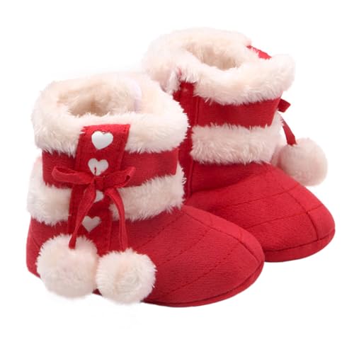 WOFASHPURET Winterschuhe mit Schleife Gefüttert Rutschfeste Sohle Weiche Lauflernschuhe für Neugeborene und Kleinkinder Weihnachtliche Babyschuhe in Rot von WOFASHPURET