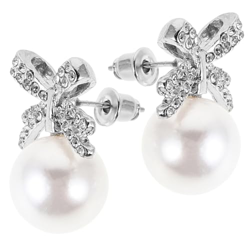 WOFASHPURET Zierliche Perlenohrringe mit Funkelnden Strasssteinen Schleifen Design Ohrstecker für Damen Vielseitig Kombinierbarer Schmuck für Hochzeit und Besondere Anlässe von WOFASHPURET