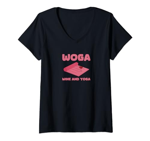 Damen WOGA - Wine and Yoga | Gymnastik T-Shirt mit V-Ausschnitt Damen WOGA - Wine and Yoga | Gymnastik T-Shirt mit V-Ausschnitt von WOGA - Wine and Yoga | Gymnastik Outfit