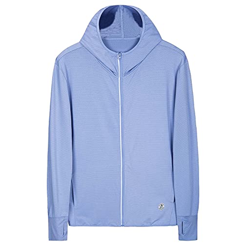 Herren UPF 50+ UV Sonnenschutz Jacke Hoodie Langarm Outdoor Wandern Sportlich Performance Shirt Angeln Langarm,Blau,XL von WOGQX