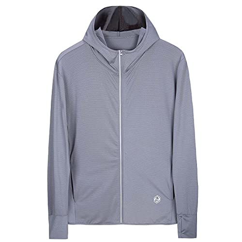 WOGQX Herren UPF 50+ UV Sonnenschutz Jacke Hoodie Langarm Outdoor Wandern Sportlich Performance Shirt Angeln Langarm,Grau,L von WOGQX