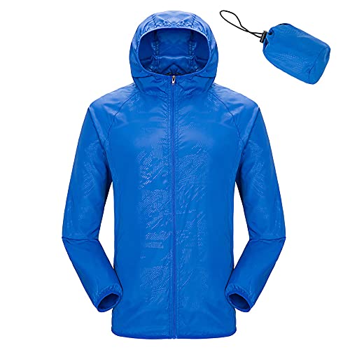 WOGQX Wasserdichte Fahrradjacke für Damen und Herren, Atmungsaktiver Packbare Laufjacke, Radfahren Jacke Kapuze Regenmantel Outdoor Sport Windjacke,Dark blue,4XL von WOGQX