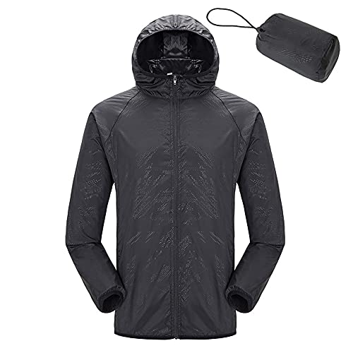 WOGQX Wasserdichte Fahrradjacke für Damen und Herren, Atmungsaktiver Packbare Laufjacke, Radfahren Jacke Kapuze Regenmantel Outdoor Sport Windjacke,Schwarz,3XL von WOGQX