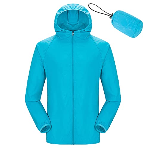 WOGQX Wasserdichte Fahrradjacke für Damen und Herren, Atmungsaktiver Packbare Laufjacke, Radfahren Jacke Kapuze Regenmantel Outdoor Sport Windjacke,Sky blue,3XL von WOGQX