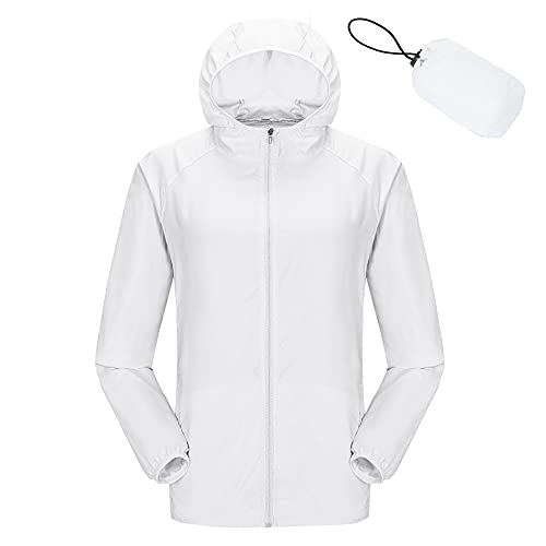 WOGQX Wasserdichte Fahrradjacke für Damen und Herren, Atmungsaktiver Packbare Laufjacke, Radfahren Jacke Kapuze Regenmantel Outdoor Sport Windjacke,Weiß,L von WOGQX