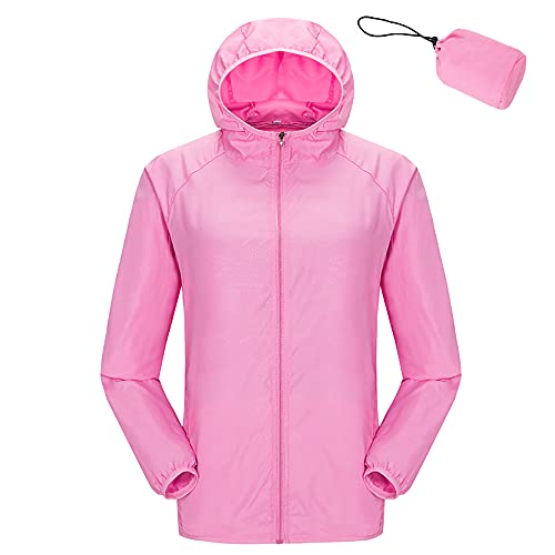 WOGQX Wasserdichte Fahrradjacke für Damen und Herren, Atmungsaktiver Packbare Laufjacke, Radfahren Jacke Kapuze Regenmantel Outdoor Sport Windjacke,Rosa,L von WOGQX