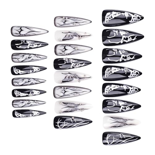 24 Stück Künstliche Nägel - Grau Schwarze Künstliche Nägel Zum Aufdrücken - Halloween Nägel Zum Aufkleben - Künstliche Nägel,künstliche Acryl 24 Stück Für Frauen Und Mädchen von WOGXN