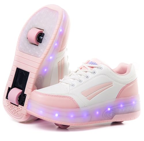 Turnschuhe mit Zwei Rädern und LED-Leuchten. Wiederaufladbar, 16 Lichteffekte. Automatisches Hinterrad. Weiß/Blassrosa. Größe 31 Turnschuhe mit Zwei Rädern und LED-Leuchten. Wiederaufladbar, 16 Lichteffekte. Automatisches Hinterrad. Weiß/Blassrosa. Größe 31 von WOHS