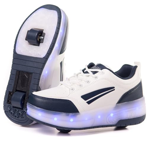 Turnschuhe mit Zwei Rädern und LED-Leuchten. Wiederaufladbar, 16 Lichteffekte. Automatisches Hinterrad. Weiß/Dunkelblau. Größe 30 Turnschuhe mit Zwei Rädern und LED-Leuchten. Wiederaufladbar, 16 Lichteffekte. Automatisches Hinterrad. Weiß/Dunkelblau. Größe 30 von WOHS