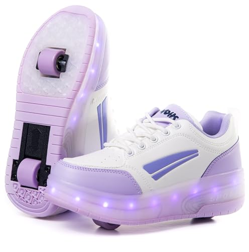 Turnschuhe mit Zwei Rädern und LED-Leuchten. Wiederaufladbar, 16 Lichteffekte. Automatisches Hinterrad. Weiß/Flieder. Größe 30 Turnschuhe mit Zwei Rädern und LED-Leuchten. Wiederaufladbar, 16 Lichteffekte. Automatisches Hinterrad. Weiß/Flieder. Größe 30 von WOHS