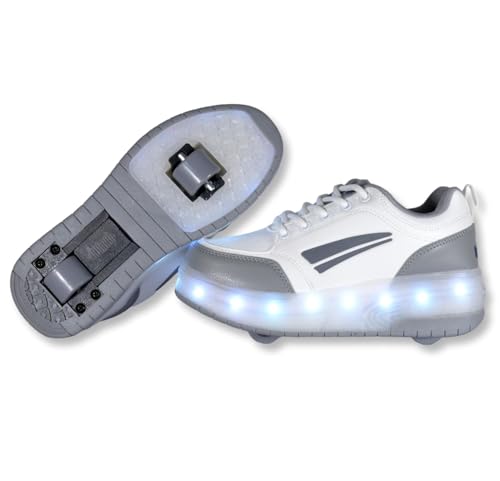 Turnschuhe mit Zwei Rädern und LED-Leuchten. Wiederaufladbar, 16 Lichteffekte. Automatisches Hinterrad. Weiß/Grau. Größe 36 Turnschuhe mit Zwei Rädern und LED-Leuchten. Wiederaufladbar, 16 Lichteffekte. Automatisches Hinterrad. Weiß/Grau. Größe 36 von WOHS