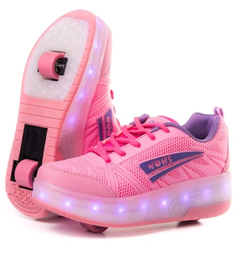 WOHS Turnschuhe mit Zwei Rädern und LED-Leuchten. Wiederaufladbar, 16 Lichteffekte. Automatisches Hinterrad. Rosa/Flieder. Größe 32 WOHS Turnschuhe mit Zwei Rädern und LED-Leuchten. Wiederaufladbar, 16 Lichteffekte. Automatisches Hinterrad. Rosa/Flieder. Größe 32 von WOHS
