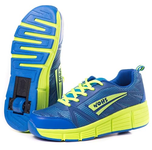 WOHS Turnschuhe mit automatisch einziehbaren Rollen. Blau/grün. Größe 34 von WOHS