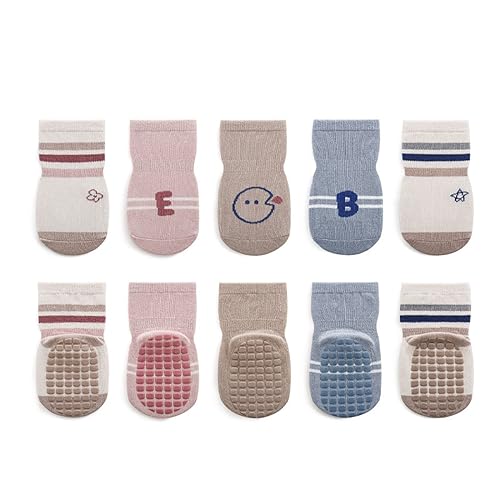 WOIRROIP 5pack Anti-Rutsch Socken für Babys, Kleinkinder aus gekämmter Baumwolle Baby Neugeborene Cartoon-Socken Rutschfeste Crew-Socken für Kleinkinder von WOIRROIP