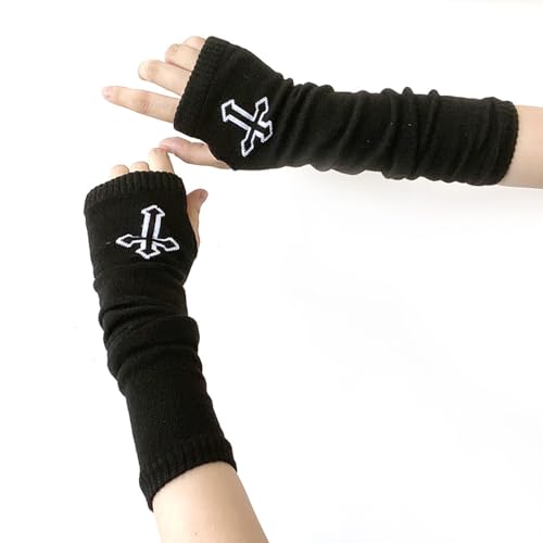 WOIRROIP Damenhandschuhe Armstulpen Cool Schwarz,Lange Schwarze Fingerlose Handschuhe Armstulpen Gestrickte Armstulpen Winter Thermal Stretchy Gestrickte Handschuhe Hip Hop Armstulpen von WOIRROIP