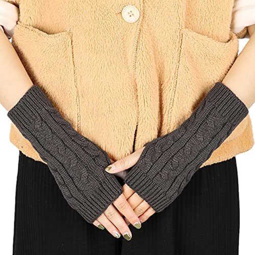 WOIRROIP Gestrickte Armwärmer Fingerlose Handschuhe gestrickt, Damen fingerlose Handschuhe Winter warm Zopfmuster Daumenloch Armstulpen,Fäustlinge für Damen und Mädchen von WOIRROIP