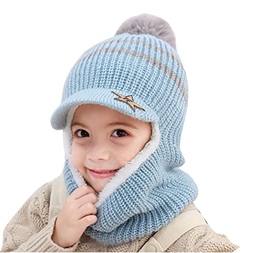 WOIRROIP Kinder Wintermütze Mädchen Jungen Schalmütze Warm Niedlich Wintermütze Schal Set Warme Strickkapuze Schal Beanie Mütze mit Fleecefutter von WOIRROIP