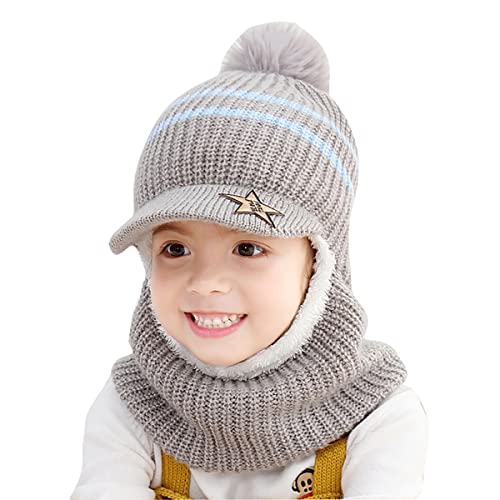 WOIRROIP Kinder Wintermütze Mädchen Jungen Schalmütze Warm Niedlich Wintermütze Schal Set Warme Strickkapuze Schal Beanie Mütze mit Fleecefutter von WOIRROIP