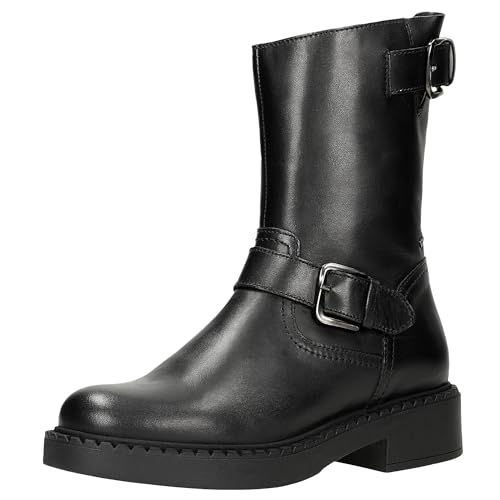 WOJAS - Damen Ankle Boots (Biker Boots), aus hochwertigem Glattleder, mit praktischen Reißverschluss, ausgeprägte Profilsohle und modernistisches Design, 55221-51 - Schwarz, Gr. 39 von WOJAS