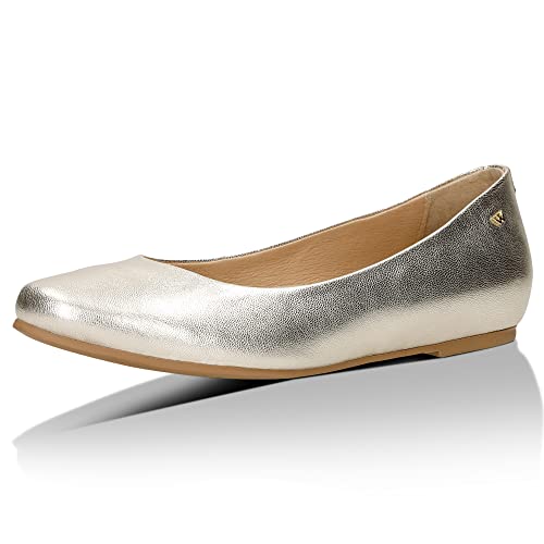 WOJAS - Damen Ballerinas I in Goldener Metallic-Optik I aus Hochwertigstem Glattleder I Schuhe zum Reinschlüpfen I Dekorative Motiv I Ansprechende Design I 44005-58 - Golden, Gr. 40 von WOJAS