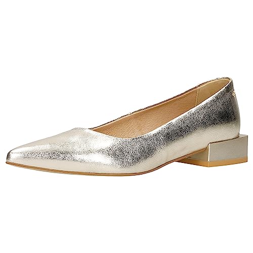 WOJAS - Damen Ballerinas mit Designer Absatz, Spitzer Schuhkappe, Beschichtetes Glattleder, Lederfutter, Elegant und Praktisch, 46215-58 - Golden, Gr. 38 von WOJAS