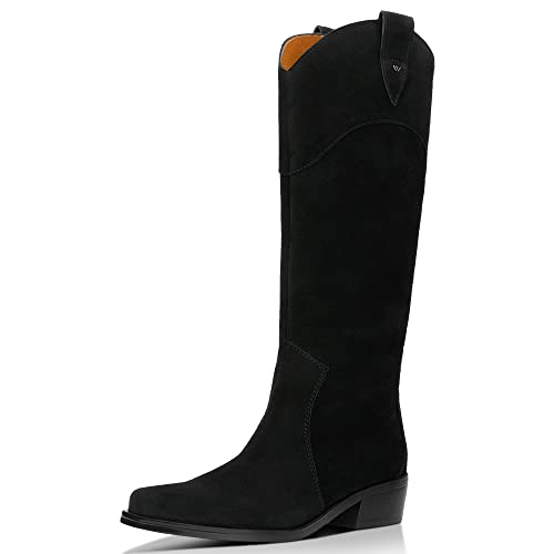 WOJAS - Damen Cowboy Stiefel I aus Sich Angenehm Anfühlenden Spaltleder I mit Hohem Schaft I mit Angenehmem Warmfutter I Breite Absatz I 71039-61 - Schwarz, Gr. 40 von WOJAS