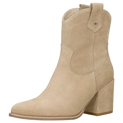 WOJAS - Damen Cowboystiefel mit Absatz, Stiefeletten aus Spaltvelours, mit Reißverschluss, 55201-64 - Beige, Gr. 36 von WOJAS