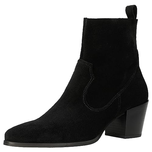 WOJAS - Damen Cowboystiefel mit Niedrigem Schaft, Stiefeletten aus Spaltvelours, mit Reißverschluss, 55148-61 - Schwarz, Gr. 38 von WOJAS