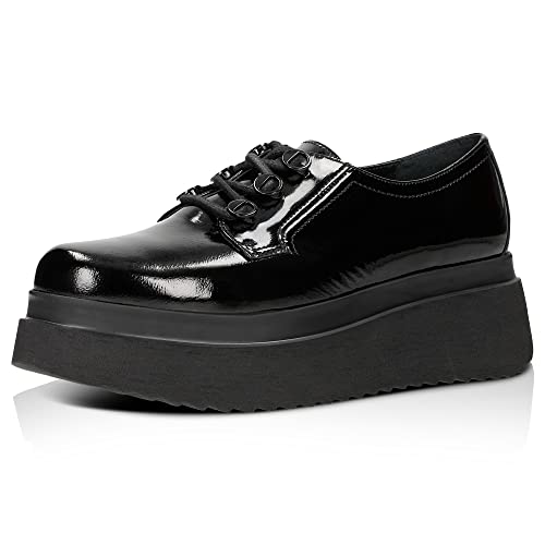 WOJAS - Damen Creepers I Lackiertes Leder I Schnürschuhe für das ganze Jahr I Lässiger Stil I Komfort und Dämpfung I Dicke Sohle I Ideal für den Herbst I 46006-39 - Schwarz, Gr. 36 von WOJAS