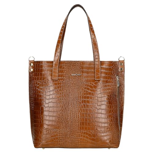 WOJAS - Damen Handtasche, mit Dekorativer Prägung, Damenhandtasche aus Bewährtem Glattleder, Dekorative Textur und der Einsatz mit Logo, 80372-53 - Hellbraun von WOJAS