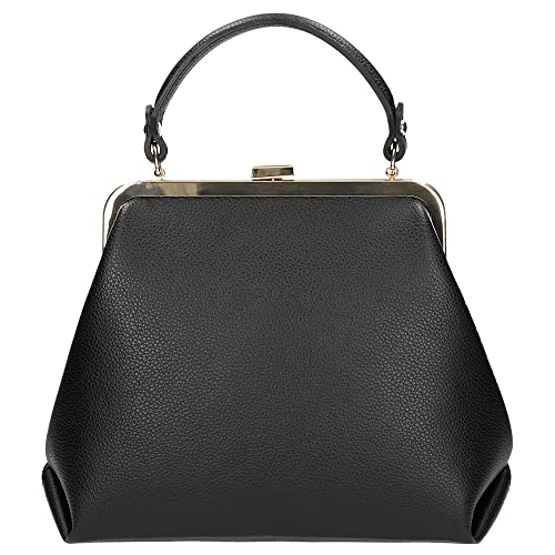 WOJAS - Damen Handtasche I aus Hochwertigem Glattleder I Hauptfach mit Goldenem Verschluss I Abnehmbaren Schultergurt I Minimalistischen Design I 80257-51 - Schwarz von WOJAS