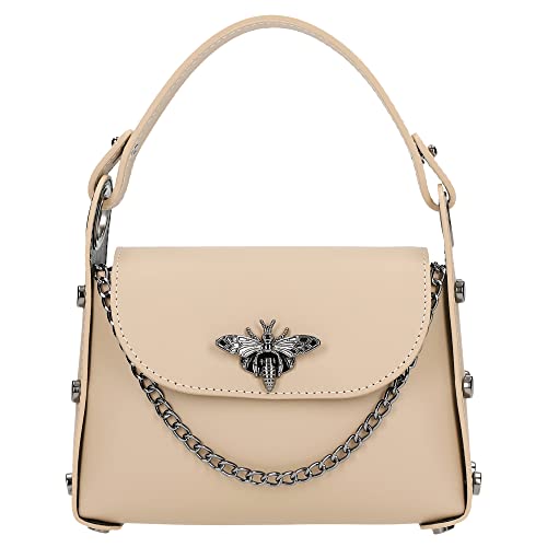 WOJAS - Damen Handtasche I aus Hochwertigem Glattleder I mit Dekoratives Insekten-Verschluss I mit Praktische Träger - Ledergurt und Metallkette I 80318-54 - Beige von WOJAS