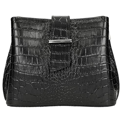 WOJAS - Damen Handtasche I in Krokodilleder-Optik I Handtasche aus Hochwertigem Glattleder I Längenverstellbaren Schulterriemen I Einmaliges Design I 80120-51 - Schwarz von WOJAS