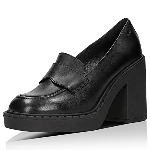 WOJAS - Damen Mokassins I Schlupfschuhe I mit Massivem Blockabsatz I aus Hochwertiges Glattleder I Futter aus Schweinsleder I Dekorativen Details I 46203-51 - Schwarz, Gr. 38 von WOJAS