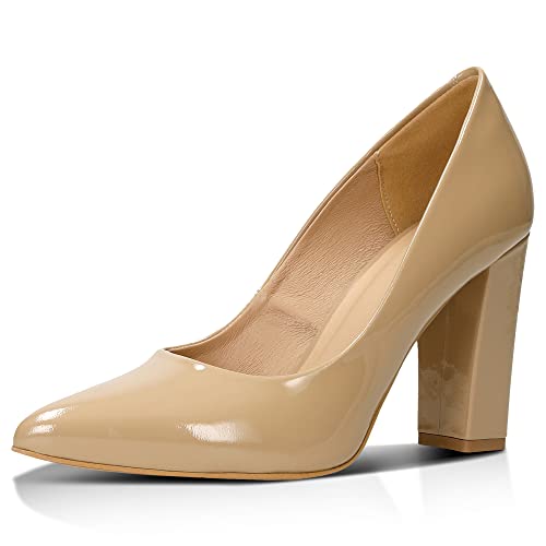 WOJAS - Damen Pumps I Aus Lackleder I Elegant I mit Spitze I Aus Hochwertigen Rohstoffen I Glatte Narbung I Sohlenhöhe 0,2 cm - 9,5 cm I 35042-34 - Beige, Gr.37.5 von WOJAS