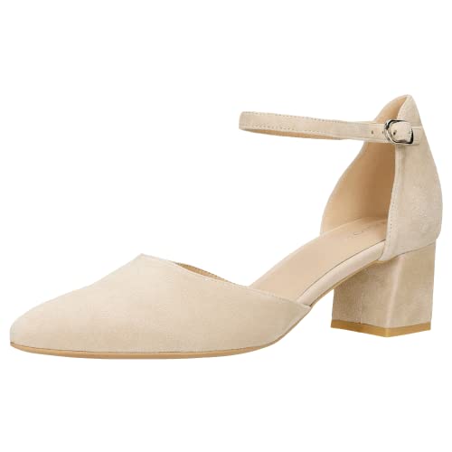 WOJAS - Damen Pumps I auf Stiletto I mit Dünnem Riemchen I Ziegenvelours I Weiches Futter I Komfortabel und Bequem I 35086-64 - Beige, Gr. 37 von WOJAS