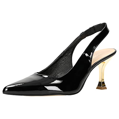 WOJAS - Damen Pumps I aus Hochwertigem Lackleder I mit Goldener Absatz I Spitz Nase I Offener Absatz I Bequem und Elegant I 35114-31 - Schwarz, Gr. 39 von WOJAS