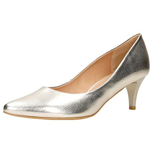 WOJAS - Damen Pumps I mit Kitten Heel-Absatz I aus Hochwertigem Beschichtetes Glattleder I Spitznase I Lederfutter I Modisch und Bequem I 9276-58 - Goldene, Gr. 38 von WOJAS