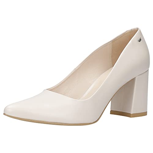 WOJAS - Damen Pumps I mit Stabilem Blockabsatz I aus Hochwertigem GlattlederI Weiche Ledersohle I Dekorative Einlage I Elegant und Bequem I 35027-54 - Beige, Gr. 38 von WOJAS