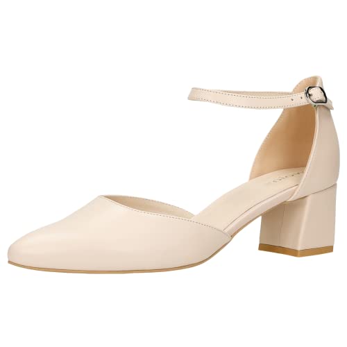 WOJAS - Damen Riemchenpumps I mit Spange am Knöchel I Genarbtes Leder I Weiches Futter I Klassisches Design I 35086-54 - Beige, Gr. 38 von WOJAS