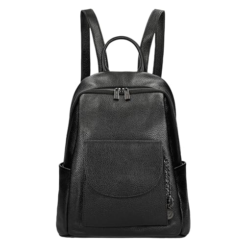 WOJAS - Damen Rucksack, aus Hochwertigem Glattleder, Damenrucksack mit Silbernen Reißverschlüssen, Damen Rucksäcke mit Große Anzahl von Taschen und Fächern, 80331-51 - Schwarz von WOJAS
